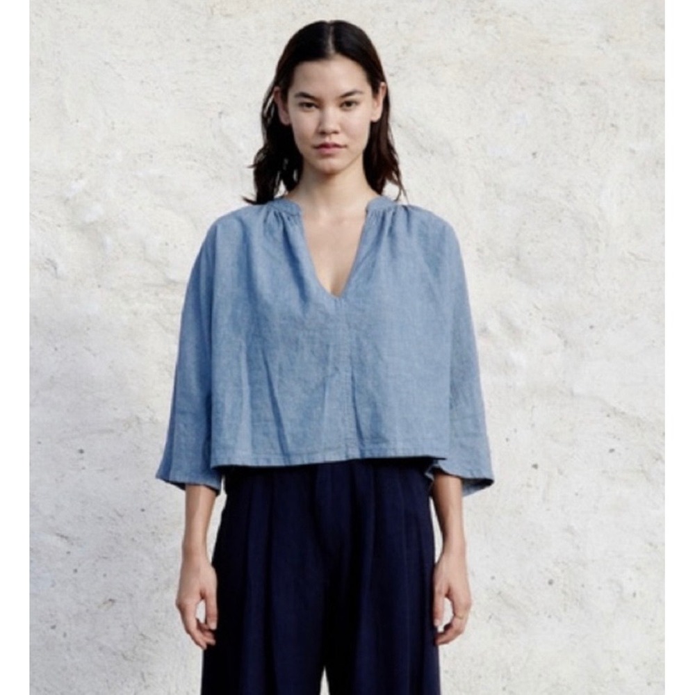 Esby Lily Top Women S Chambray Blue V Neck Boxy Cropped Minimalist Boho USA